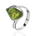 Кольцо 018-1, Серебро 925, Родирование, Янтарь-Изумрудный