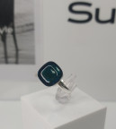 Кольцо 428-1, Серебро 925, Серебрение, Янтарь-Синий