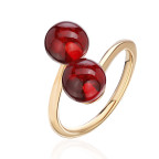 Кольцо 292-2, Серебро 925, Позолота, Янтарь-Красный