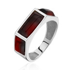 Кольцо 357-1, Серебро 925, Родирование, Янтарь-Вишневый