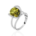 Кольцо 488-1, Серебро 925, Серебрение, Янтарь-Зеленый