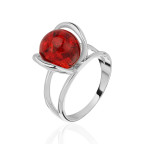Кольцо 488-1, Серебро 925, Серебрение, Янтарь-Красный