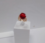 Кольцо 222-1, Серебро 925, Позолота, Янтарь-Красный