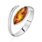 Кольцо 051-1, Серебро 925, Родирование, Янтарь-Коньячный