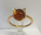 Кольцо 053-1, Серебро 925, Позолота, Янтарь-Коньячный