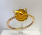 Кольцо 053-1, Серебро 925, Позолота, Янтарь-Лимонный