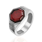 Кольцо 267-1, Серебро 925, Серебрение, Янтарь-Вишневый