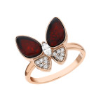 Кольцо 078-1, Серебро 925, Позолота, Янтарь-Вишневый+Фианиты