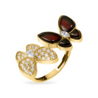 Кольцо 078-2, Серебро 925, Позолота, Янтарь-Вишневый+Фианиты