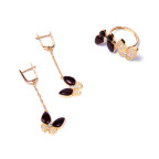 Кольцо 078-2, Серебро 925, Позолота, Янтарь-Вишневый+Фианиты