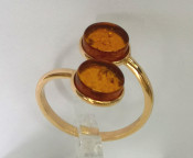 Кольцо 052-3, Серебро 925, Позолота, Янтарь-Коньячный