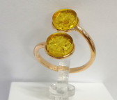 Кольцо 052-3, Серебро 925, Позолота, Янтарь-Лимонный