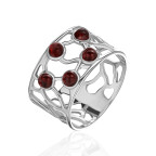 Кольцо 011-1, Серебро 925, Родирование, Янтарь-Вишневый