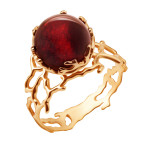 Кольцо 222-1, Серебро 925, Позолота, Янтарь-Вишневый