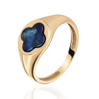 Кольцо 570-2, Серебро 925, Позолота, Янтарь-Синий