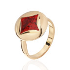 Кольцо 257-1, Серебро 925, Позолота, Янтарь-Красный