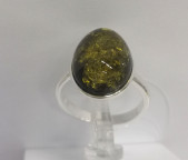 Кольцо 285-1, Серебро 925, Серебрение, Янтарь-Зеленый