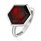 Кольцо 356-3, Серебро 925, Серебрение, Янтарь-Вишневый