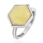 Кольцо 356-3, Серебро 925, Серебрение, Янтарь-Матовый