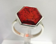 Кольцо 356-3, Серебро 925, Серебрение, Янтарь-Красный