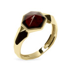 Кольцо 204-1, Серебро 925, Позолота, Янтарь-Вишневый