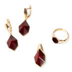 Кольцо 204-1, Серебро 925, Позолота, Янтарь-Вишневый