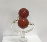 Кольцо 361-1, Серебро 925, Серебрение, Янтарь-Вишневый; Фианиты