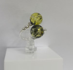 Кольцо 361-1, Серебро 925, Серебрение, Янтарь-Зеленый; Фианиты