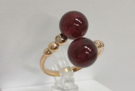 Кольцо 361-1, Серебро 925, Позолота, Янтарь-Вишневый; Фианиты