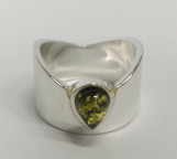 Кольцо 447-1, Серебро 925, Серебрение, Янтарь-Зеленый
