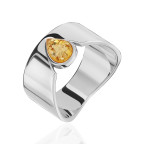 Кольцо 447-1, Серебро 925, Серебрение, Янтарь-Лимонный
