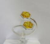 Кольцо 356-5, Серебро 925, Серебрение, Янтарь-Лимонный