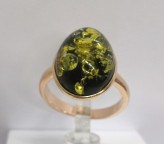 Кольцо 285-1, Серебро 925, Позолота, Янтарь-Зеленый