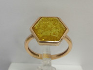 Кольцо 356-3, Серебро 925, Позолота, Янтарь-Лимонный