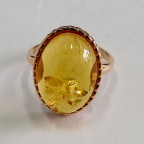 Кольцо 046-1, Серебро 925, Позолота, Янтарь-Лимонный