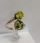 Кольцо 361-1, Серебро 925, Позолота, Янтарь-Зеленый; Фианиты