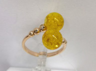 Кольцо 361-1, Серебро 925, Позолота, Янтарь-Лимонный; Фианиты