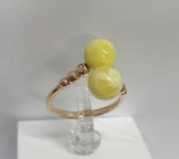 Кольцо 361-1, Серебро 925, Позолота, Янтарь-Матовый; Фианиты