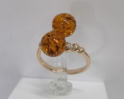 Кольцо 361-1, Серебро 925, Позолота, Янтарь-Коньячный; Фианиты