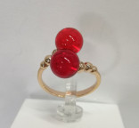 Кольцо 361-1, Серебро 925, Позолота, Янтарь-Красный; Фианиты