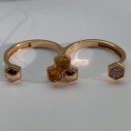 Кольцо 508-4, Серебро 925, Позолота, Янтарь-Медовый; Фианиты