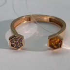 Кольцо 508-2, Серебро 925, Позолота, Янтарь-Медовый; Фианиты