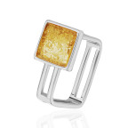 Кольцо 506-1, Серебро 925, Серебрение, Янтарь-Лимонный