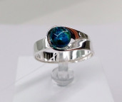 Кольцо 049-1, Серебро 925, Серебрение, Янтарь-Синий