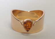 Кольцо 447-1, Серебро 925, Позолота, Янтарь-Коньячный