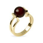 Кольцо 081-2, Серебро 925, Позолота, Янтарь-Вишневый