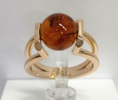 Кольцо 081-2, Серебро 925, Позолота, Янтарь-Коньячный