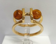 Кольцо 082-1, Серебро 925, Позолота, Янтарь-Коньячный