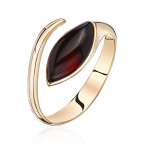 Кольцо 051-1, Серебро 925, Позолота, Янтарь-Вишневый