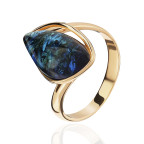 Кольцо 018-1, Серебро 925, Позолота, Янтарь-Синий